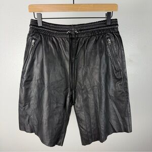 LAER Black Genuine 100% Leather Elastic Waist Shorts Made In USA Small 28-32